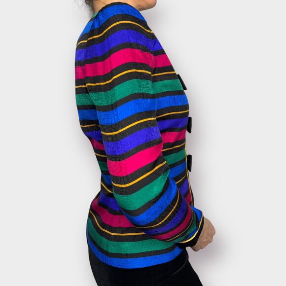 Vintage 80s Adrianna Papell Striped Blazer‎ with Bows - Picture 7 of 9